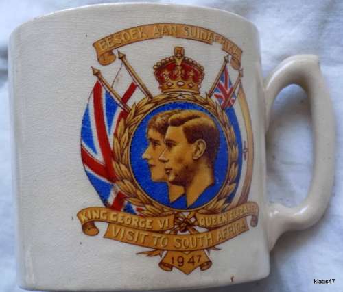 Commemorative Mug 1947 Visit to South Africa/Besoek aan SuidAfrika King George VI & Queen Elizabeth
