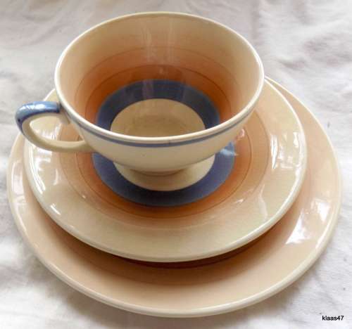 Susie Cooper Wedding Ring Pattern Trio in Tan and Blue