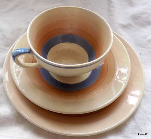 Susie Cooper Wedding Ring Pattern Trio in Tan and Blue