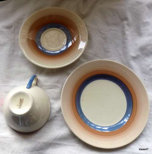Susie Cooper Wedding Ring Pattern Trio in Tan and Blue