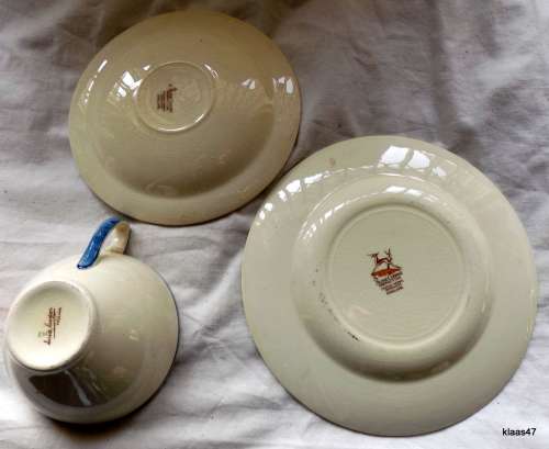 Susie Cooper Wedding Ring Pattern Trio in Tan and Blue