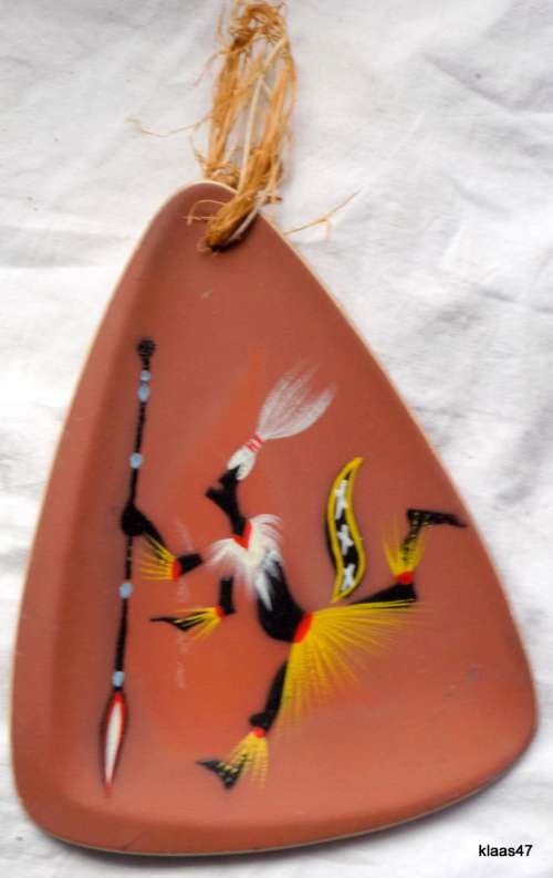 Hand Painted Triangular Shaped Pottery Wall Hanging