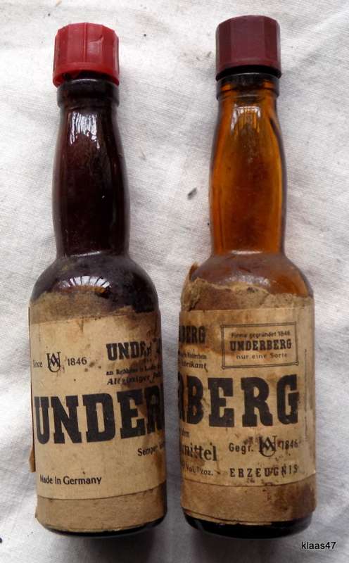 2 MINIATURE BOTTLES - UNDERBERG - MADE IN GERMANY - 10.5cm High