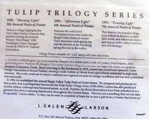 Tulip Trilogy Series 3 Prints Mounted Not Framed Signed L Galen Larson