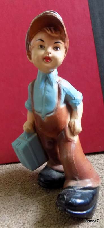 Vintage - Plastic boy with suitcase - - NOTE damage on corner of suitcase