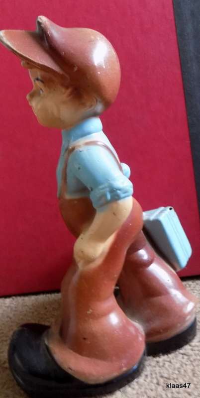 Vintage - Plastic boy with suitcase - - NOTE damage on corner of suitcase