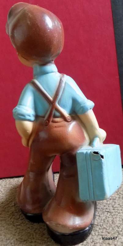 Vintage - Plastic boy with suitcase - - NOTE damage on corner of suitcase