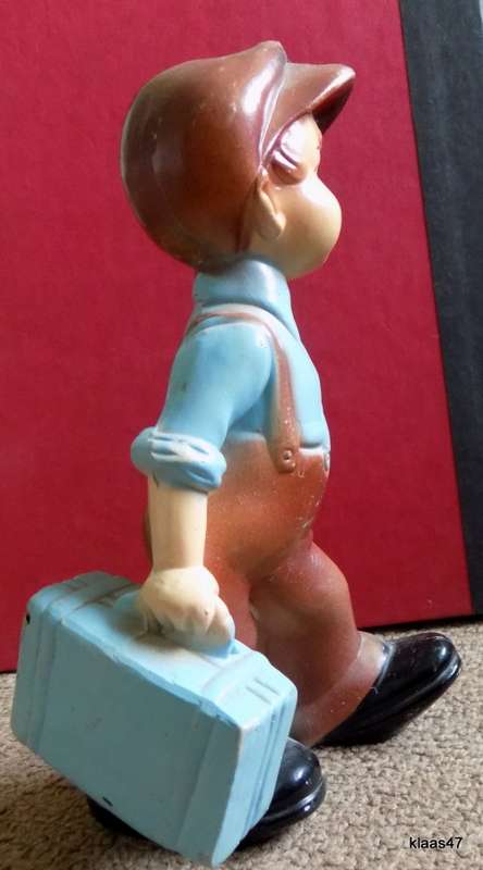 Vintage - Plastic boy with suitcase - - NOTE damage on corner of suitcase