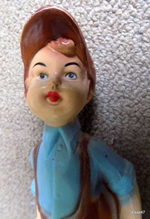 Vintage - Plastic boy with suitcase - - NOTE damage on corner of suitcase