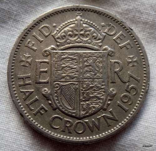 1957 Half Crown British (Damage  - rim nicks)