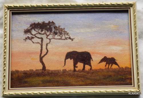 SMALL PAINTING : ELEPHANT : SIGNED JOSE : FRAMED