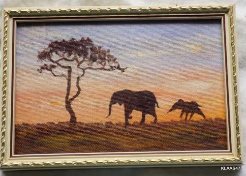 SMALL PAINTING : ELEPHANT : SIGNED JOSE : FRAMED