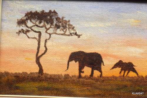 SMALL PAINTING : ELEPHANT : SIGNED JOSE : FRAMED