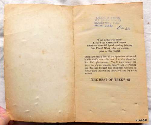 The Best of Trek 2  - From The Magazine For Star Trek Fans - Ed:  W. Irwin and G.B. Love - Paperback