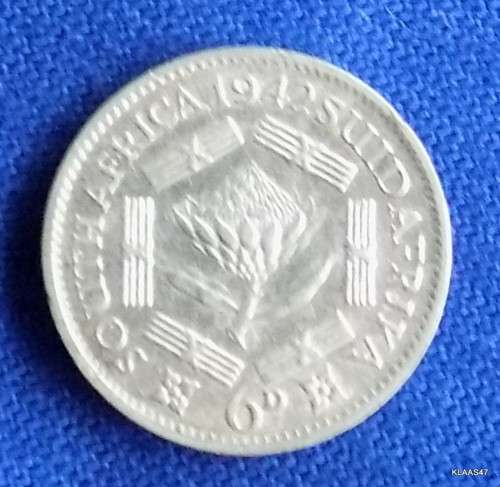 1942 Six pence South African  6d