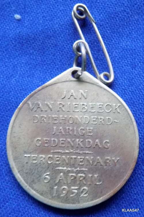 Jan Van Riebeeck Driehonderedjarige Gedenkdag - 6 April 1952 - medallion,