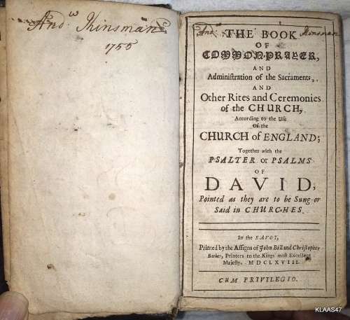 1668 - The Book of Common Prayer and Administration of the Sacraments and other Rites and Ceremonies