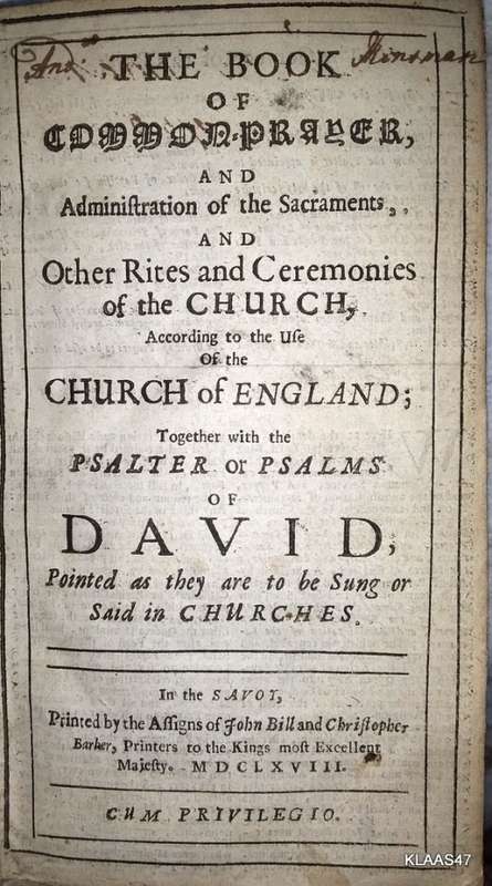 1668 - The Book of Common Prayer and Administration of the Sacraments and other Rites and Ceremonies