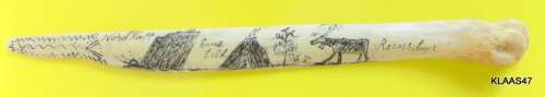 Vintage 1963 Norwegian Scrimshaw Bone Letter Opener Reindeer Nordkapp : Minne fra Samelus:Honnigsvag