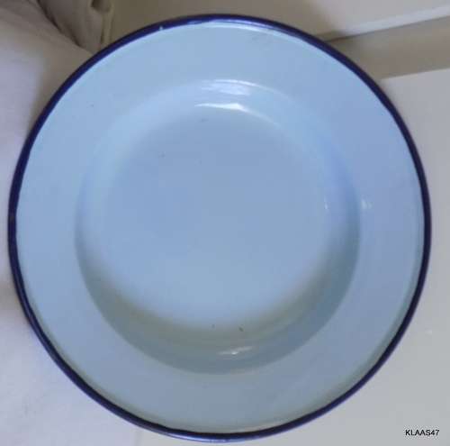 Vintage Enamel Plate Light Blue with Navy edge