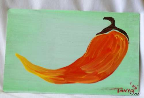 CHILLI : OIL PAINTING ON BOARD  HAND PAINTED BY TANYA `05