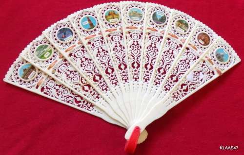 Vintage - Hand held Plastic fan - Cities of India - Sayonara - Asian style (1970`s)
