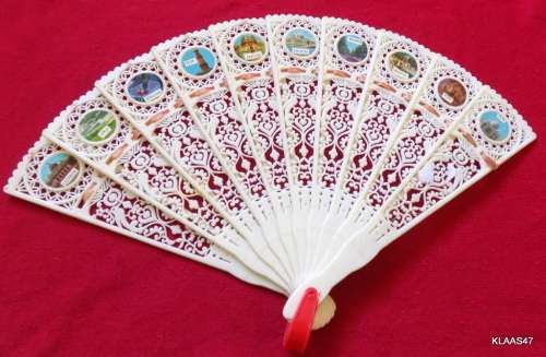 Vintage - Hand held Plastic fan - Cities of India - Sayonara - Asian style (1970`s)