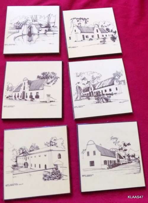 SET OF 6 COASTERS - CORK BACKED - CAPE DUTCH HOUSES