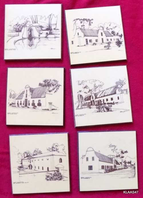 SET OF 6 COASTERS - CORK BACKED - CAPE DUTCH HOUSES