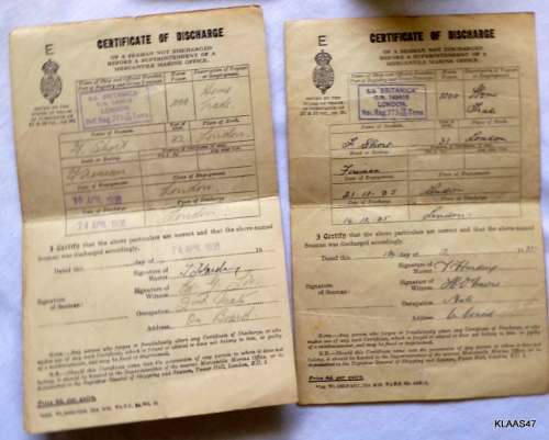 CONTINUOUS CERTIFICATE OF DISCHARGE R18126 - ENTRIES FROM 21-12-26 TO 14 JAN 1937