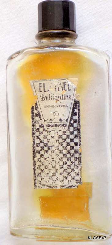 Brilliantine Bottle  - With Black top -Talana Glass - Paper label - The Elsinee Toilet Co