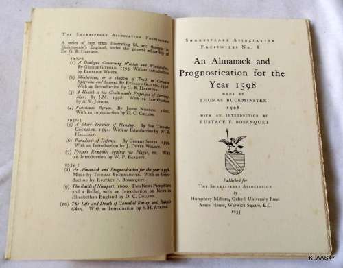 Shakespeare Association Facsimiles No 8 - Hardcover 1935