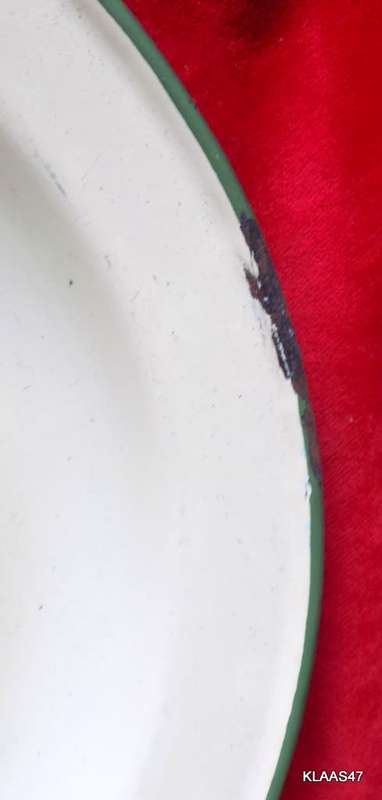 2 enamel plates Cream with Green Edge and White with Black edge