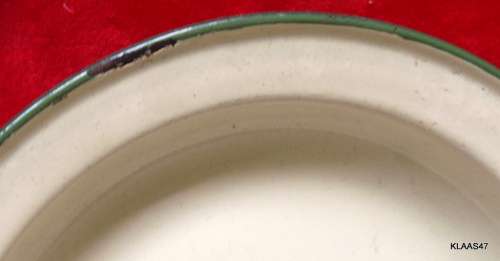 2 enamel plates Cream with Green Edge and White with Black edge