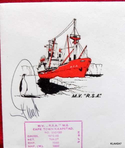 LAST RELIEF VOYAGE - M.V. `R.S.A.` - DATE STAMP TRISTAN DA CUNHA 19 OCT 77 (SIGNED)