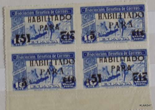 Spain Overprint HABILITADO PARA - 10 cts - BLACK - ASOCIACION BENEDITICA DE CORREOS