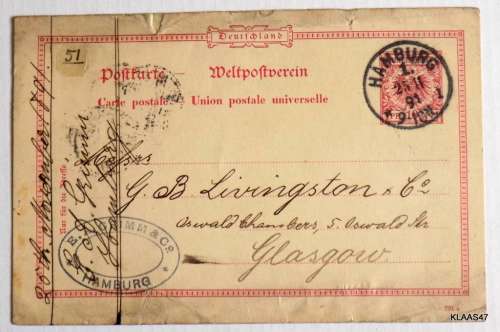 Deutschland - Postkarte-Weltpostverein - Postally used - Hamburg 25-11-1891 to Glasgow