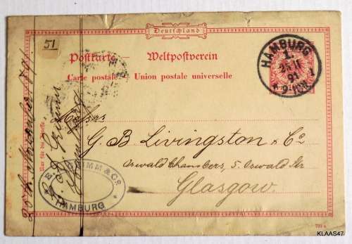 Deutschland - Postkarte-Weltpostverein - Postally used - Hamburg 25-11-1891 to Glasgow