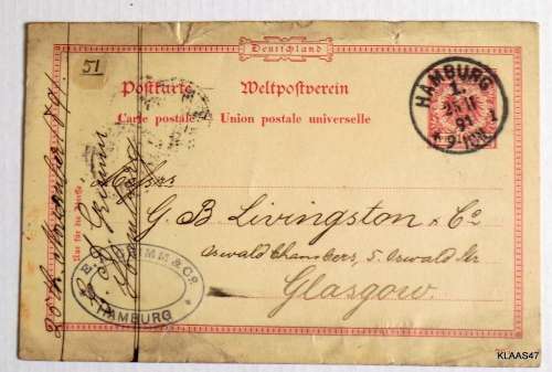 Deutschland - Postkarte-Weltpostverein - Postally used - Hamburg 25-11-1891 to Glasgow