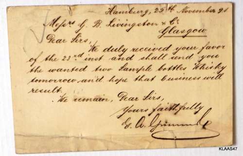 Deutschland - Postkarte-Weltpostverein - Postally used - Hamburg 25-11-1891 to Glasgow
