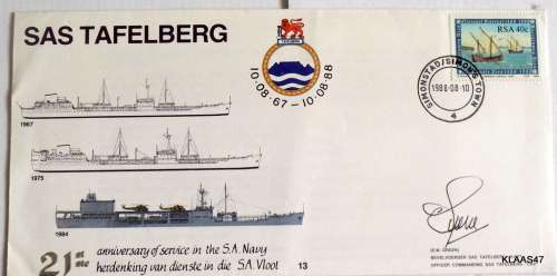 RSA 198810 AugSAS Tafelberg, Signed 21st Anniv of Service in the SA Navy, 1967