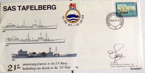 RSA 198810 AugSAS Tafelberg, Signed 21st Anniv of Service in the SA Navy, 1967