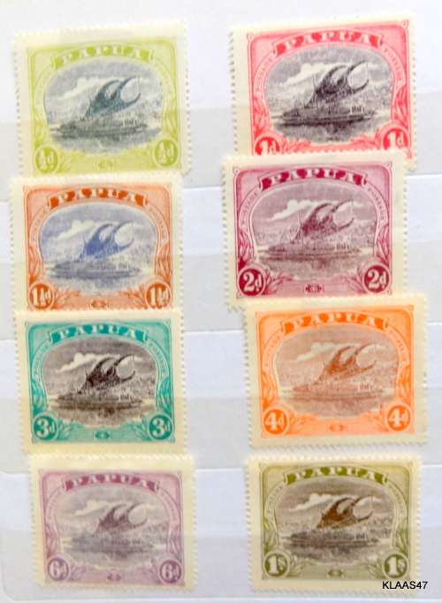Papua - 1910 - Lakatoi Canoe Def - 8 Unused Hinged stamps - 1/2d, 1d, 1 1/2d, 2d, 3d, 4d, 6d, 1S