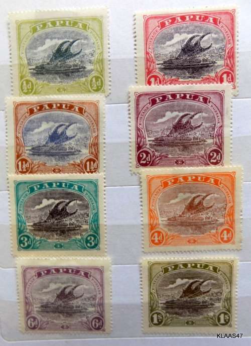 Papua - 1910 - Lakatoi Canoe Def - 8 Unused Hinged stamps - 1/2d, 1d, 1 1/2d, 2d, 3d, 4d, 6d, 1S