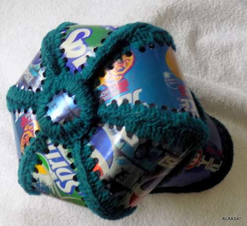 Novelty Handmade Cap - Made from cut aluminium drink tins - Crochet together