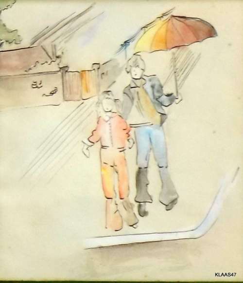 2 UNSIGNED INK SKETCHES WITH WATERCOLOUR SHADING - FRAMED