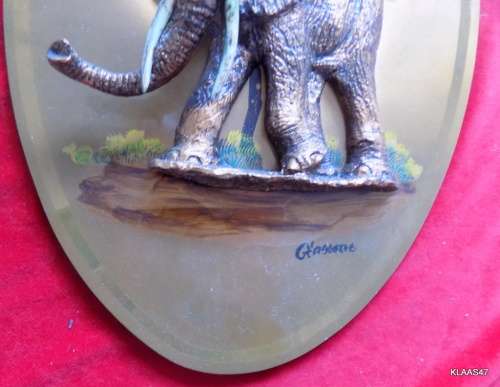 COPPER WALL HANGING WITH MOULDED 3D ELEPHANT - G`ASCONE - OVAL