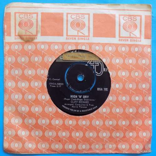 Cliff Richard  High `N` Dry -  Columbia  DSA 791 - 7` Single - South Africa 1968