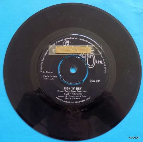 Cliff Richard  High `N` Dry -  Columbia  DSA 791 - 7` Single - South Africa 1968