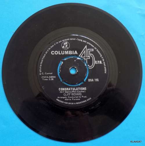Cliff Richard  High `N` Dry -  Columbia  DSA 791 - 7` Single - South Africa 1968